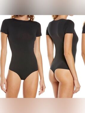 Skims Essential T Shirt Thong Bodysuit Size L/XL Black Seamless Shapewear Casual